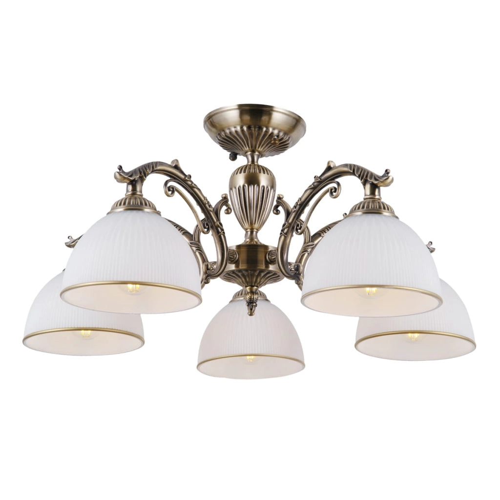 Lampadario Italux Feneza 5 luci E27 ottone bianco vintage