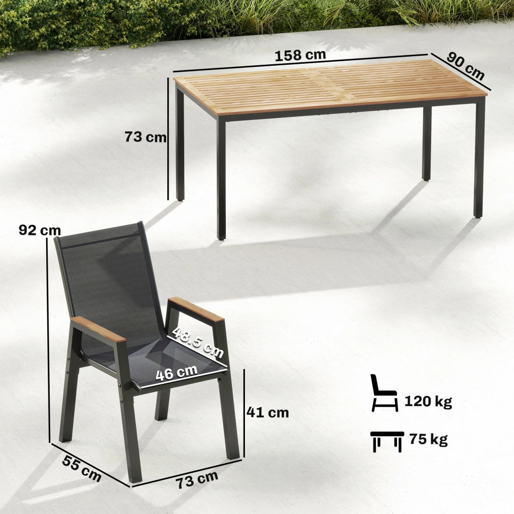 Set da pranzo per giardino con tavolo in legno e 6 sedie in polyrattan ¨C zephmum ¨C nero