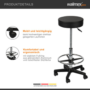 Sgabello con ruote regolabile in altezza 65-87 cm, max 120 kg girevole a 360°, per ufficio studio fotografico