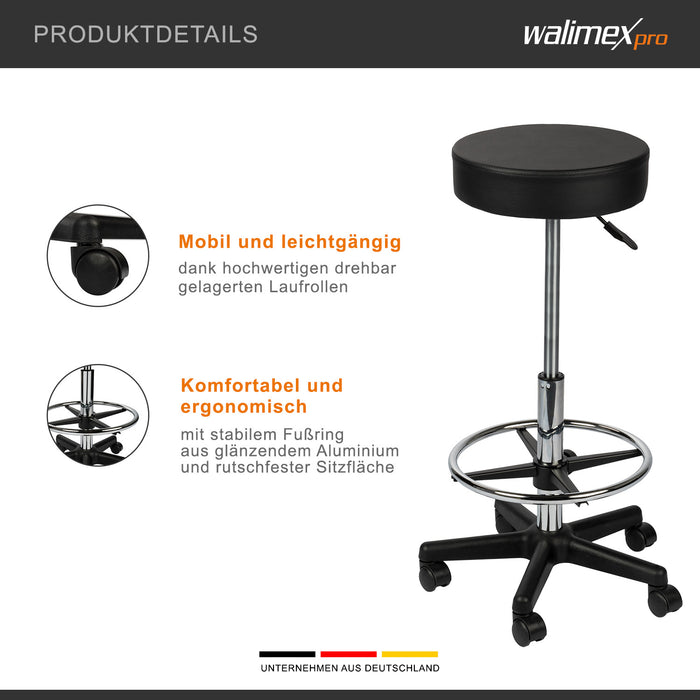 Sgabello con ruote regolabile in altezza 65-87 cm, max 120 kg girevole a 360°, per ufficio studio fotografico