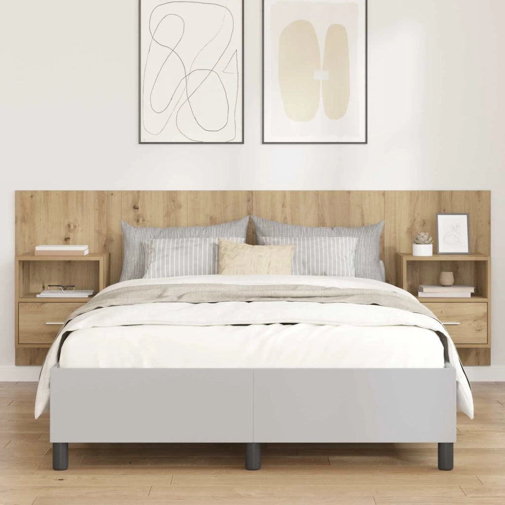 Testata con Comodino 3 pz-Set di 3 Testiera con Contenitore Rovere artigianale Legno multistrato 745258