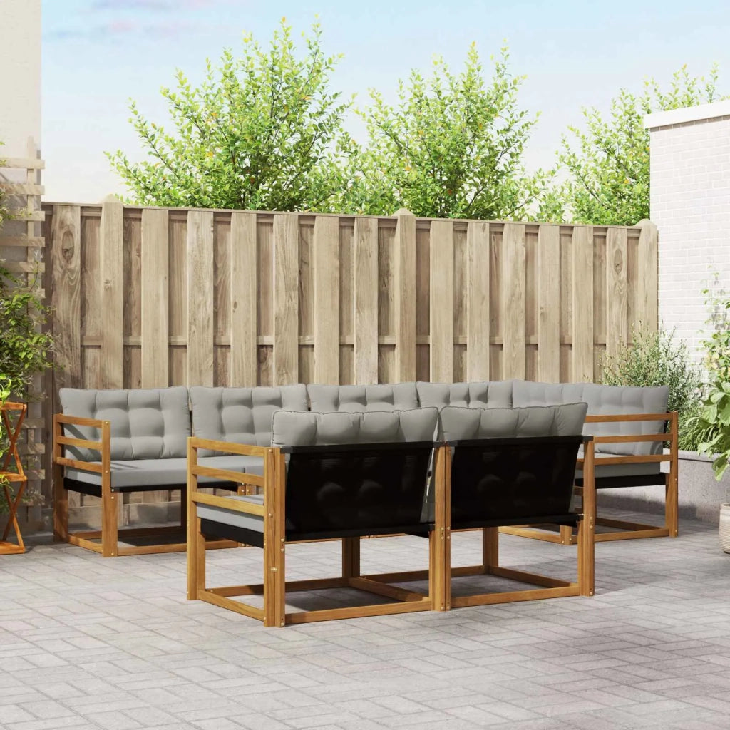 Set di divani da esterno 7 pcs Grigio Naturale e Chiaro