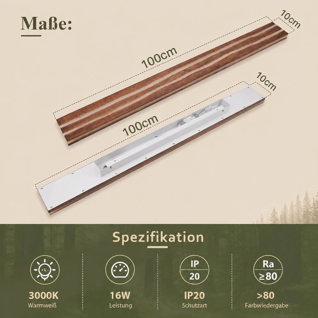 ZMH Lampada da Parete LED Legno 100cm Moderna 3000K 16W per Soggiorno Interni