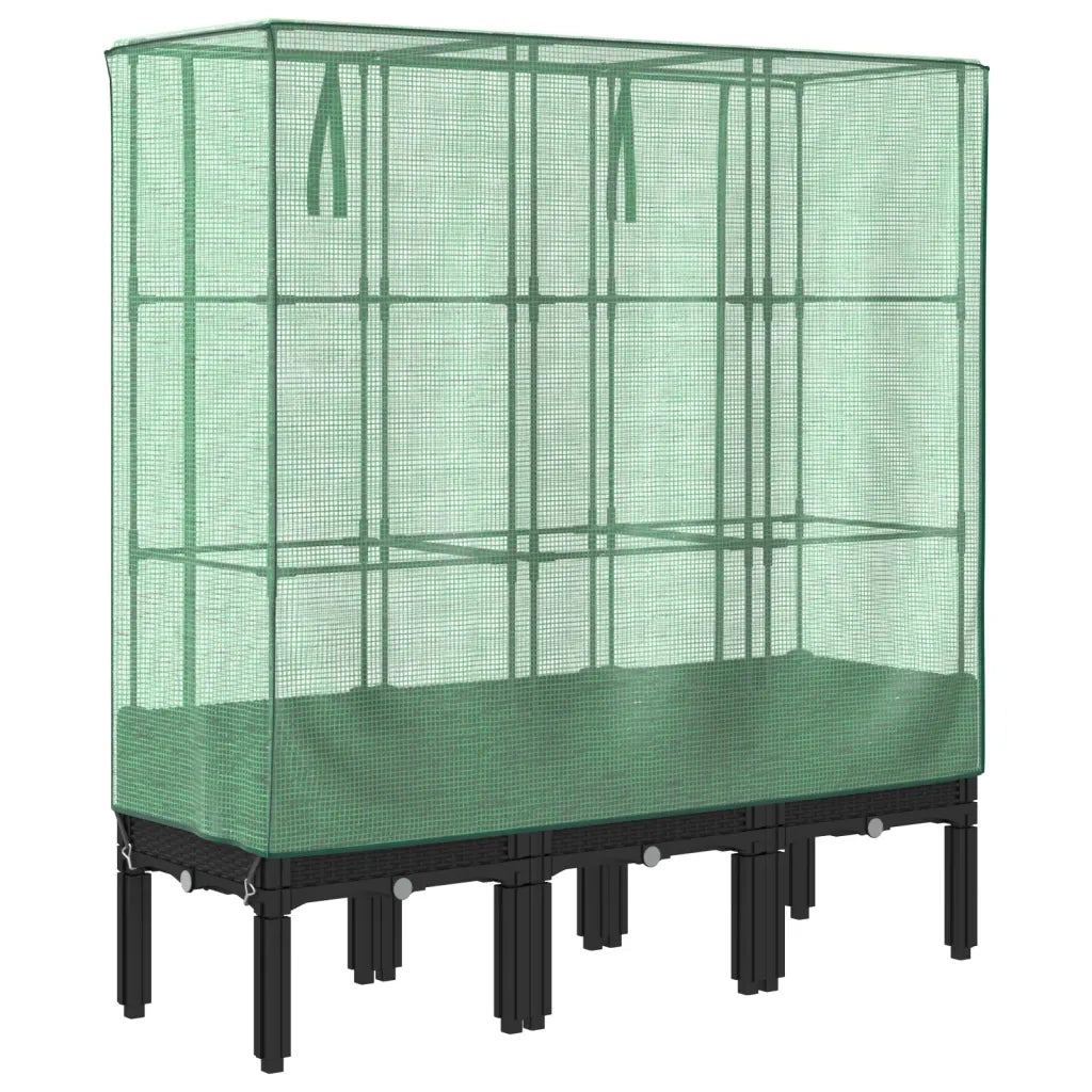 Fioriere | Cassetta per fiori | Letto Rialzato con Copertura Serra Effetto Rattan 120x40x140 cm