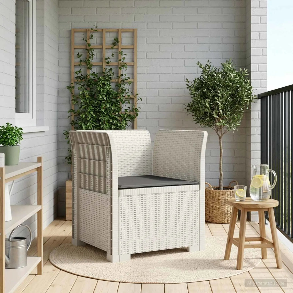 Sedia da giardino-Poltrona a 1 Posto con Cuscino Aspetto Rattan PP Bianco 649200