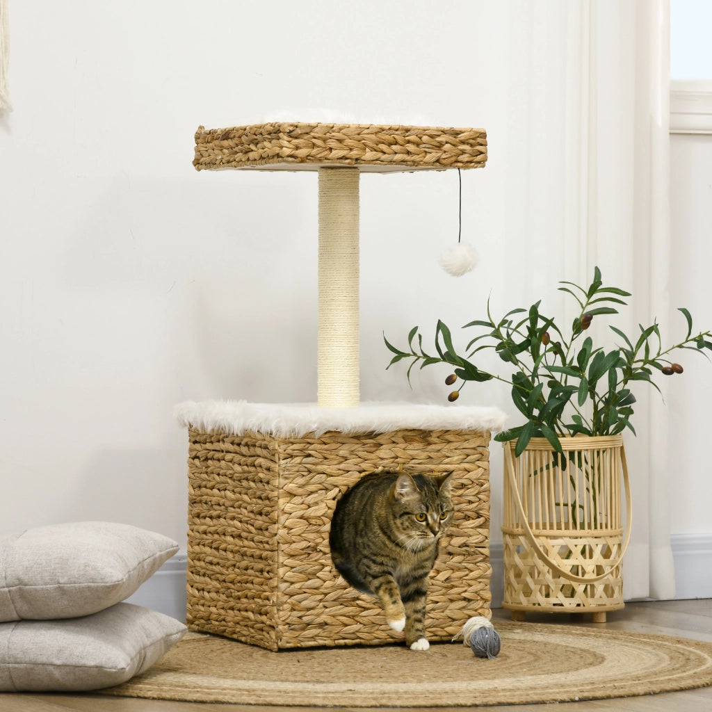 Tiragraffi per gatti 2 livelli ¨C Xylo ¨C giacinto d'acqua naturale con nicchia e piattaforma