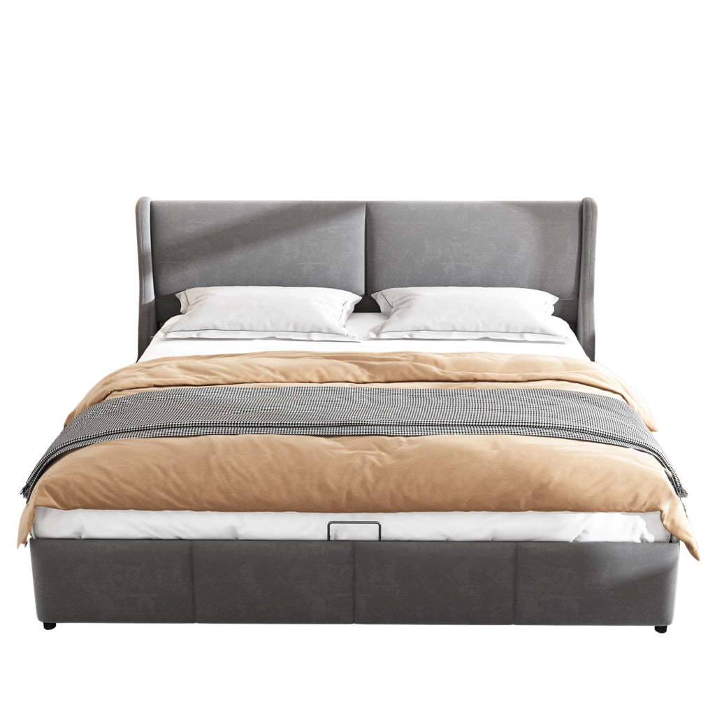 Letto matrimoniale contenitore 160x200 cm in velluto grigio