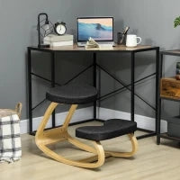 Sedia Inginocchiatoio con Movimento a Dondolo, in Tessuto Effetto Lino e Legno di Betulla, 50x73x55 cm, Nero