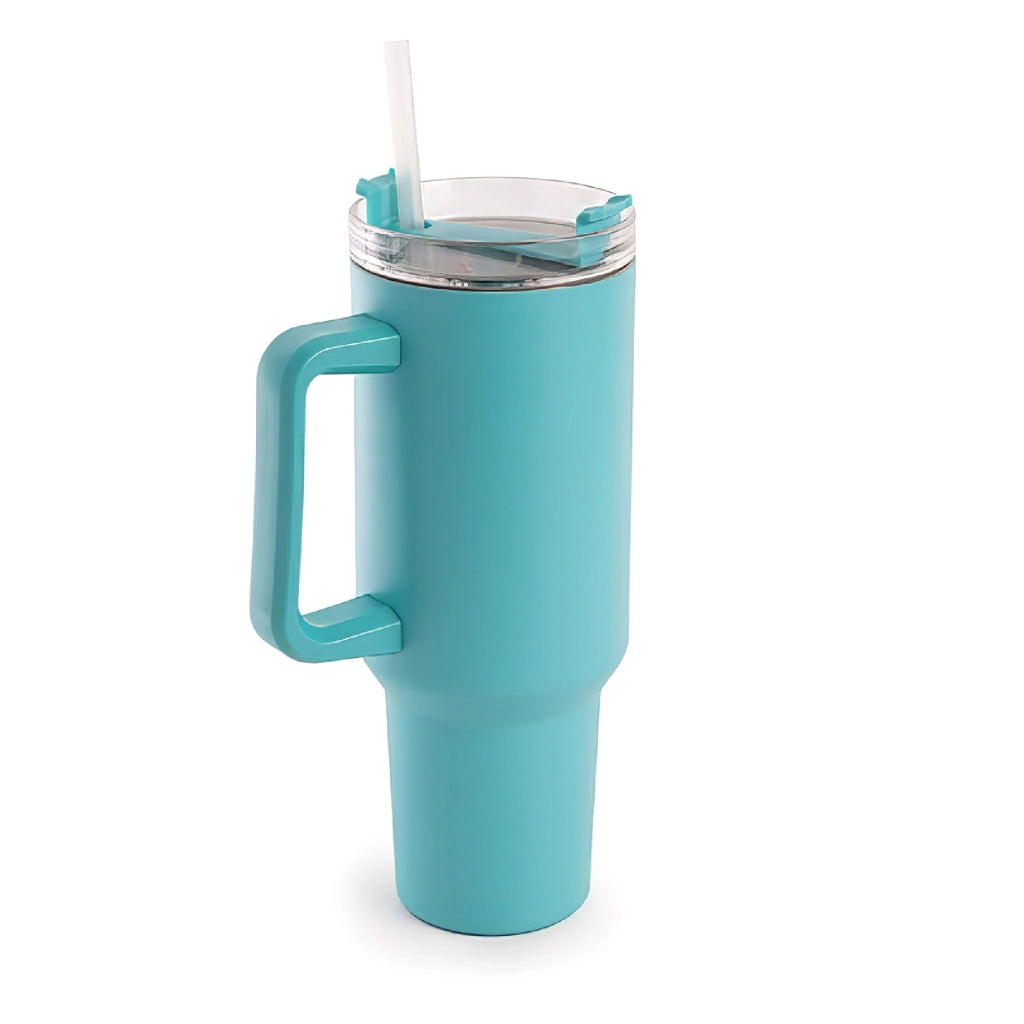 Borraccia Termica Americana 1200 ml in Acciaio Inox Doppio Strato Sottovuoto con Cannuccia e Manico – Smalto Antigraffio, Isolamento Caldo/Freddo, Coperchio Ermetico Azzurro