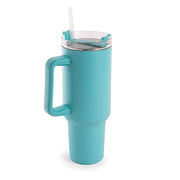 Borraccia Termica Americana 1200 ml in Acciaio Inox Doppio Strato Sottovuoto con Cannuccia e Manico – Smalto Antigraffio, Isolamento Caldo/Freddo, Coperchio Ermetico Azzurro