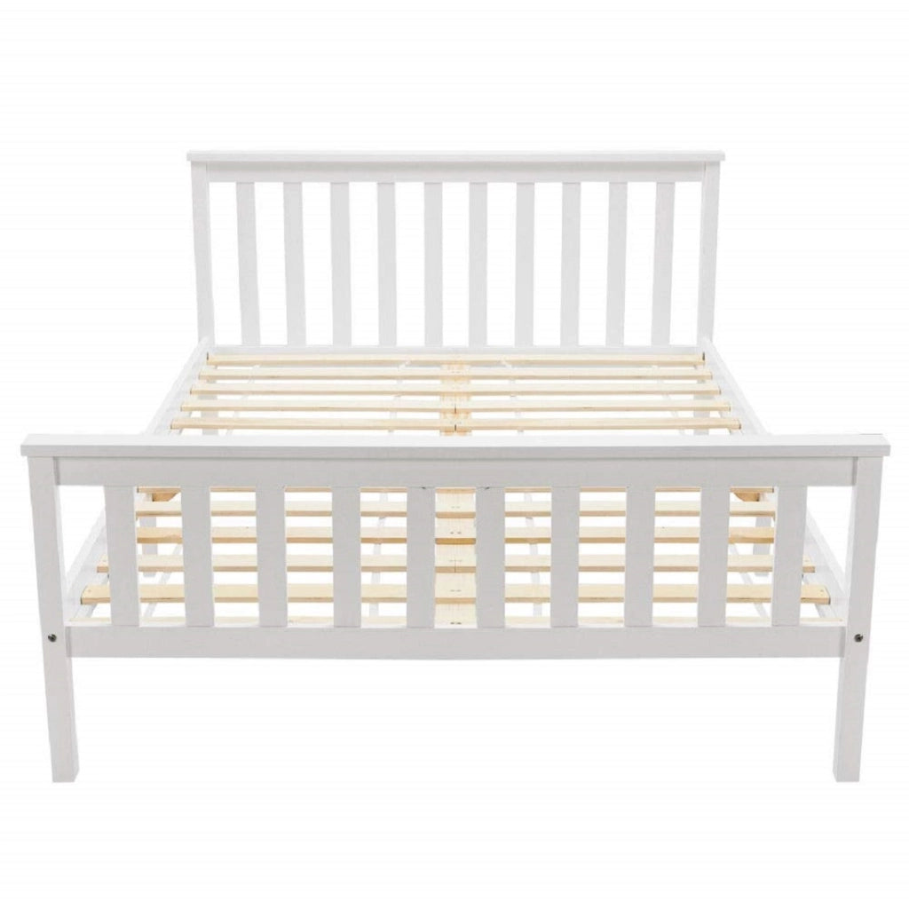 Letto matrimoniale 140 x 200 cm in legno massello di pino, struttura con doghe, bianco