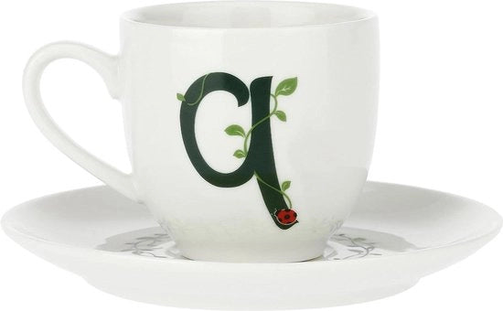 Cup di Caffè Elegante con Piatto e Lettera 'P' in Scatola Regalo