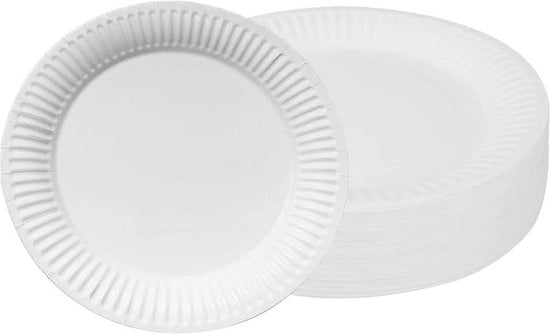 Piatti da giardino biodegradabili - 100 pezzi - adatti per feste di giardino e barbecue - 250 g/m² - Ø 18 cm - bianchi