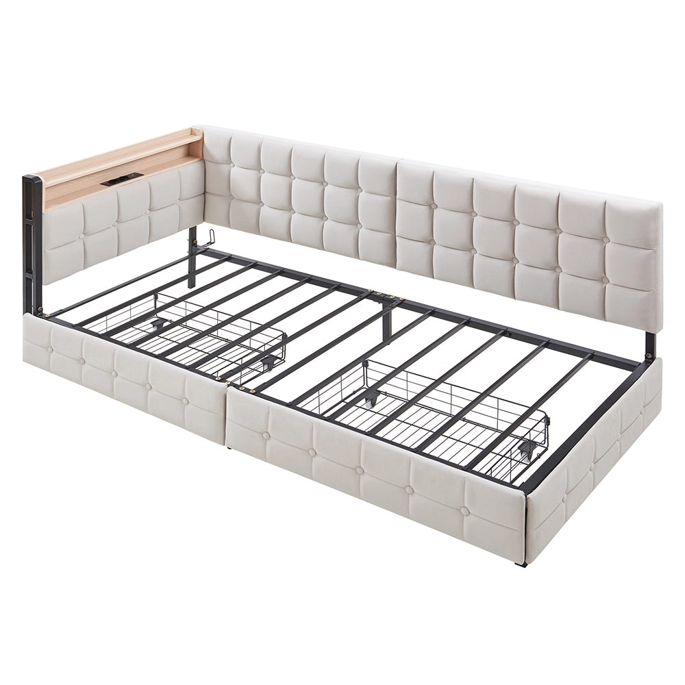 Divano letto - Xylo - 90x200 cm 2 cassetti LED USB beige