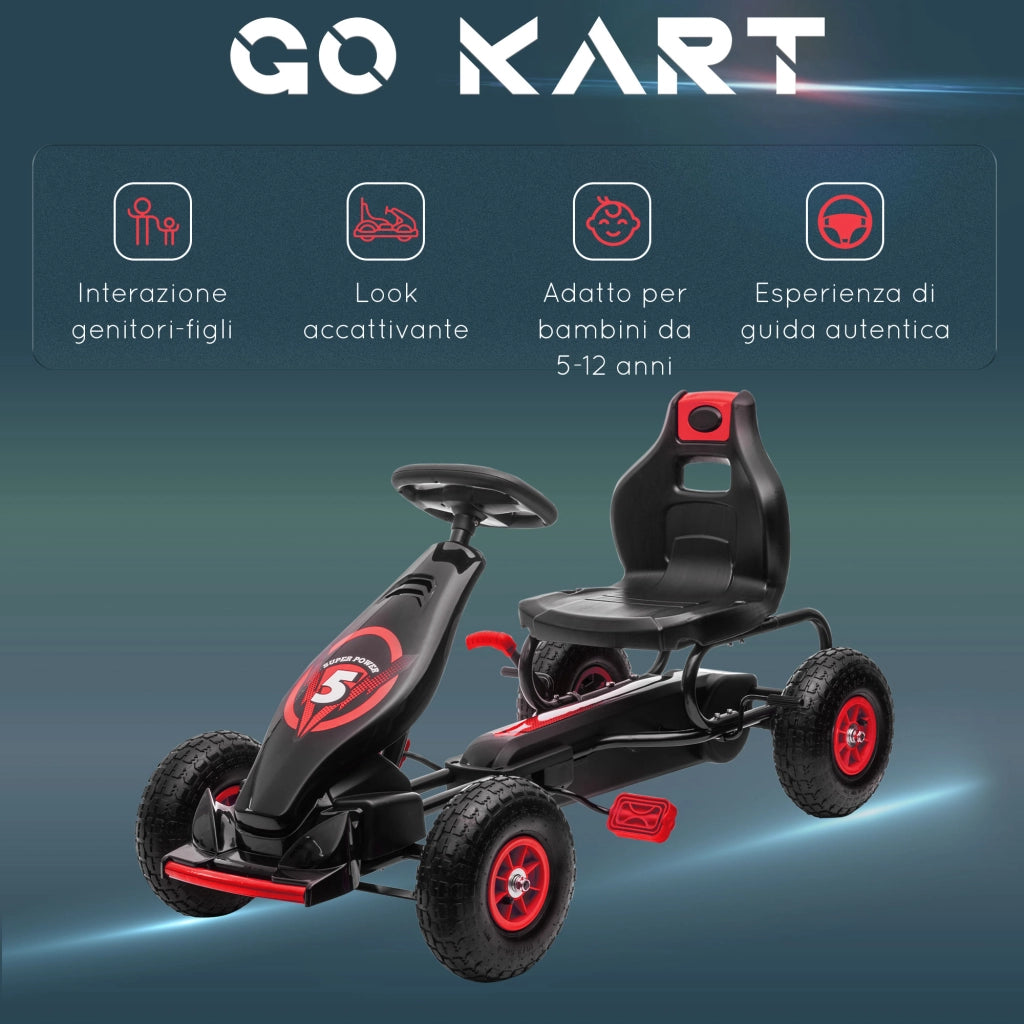 EasyComfort Go Kart a Pedali per Bambini da 5-12 Anni con Sedile Regolabile e Ruote in Gonfiabili, Rosso