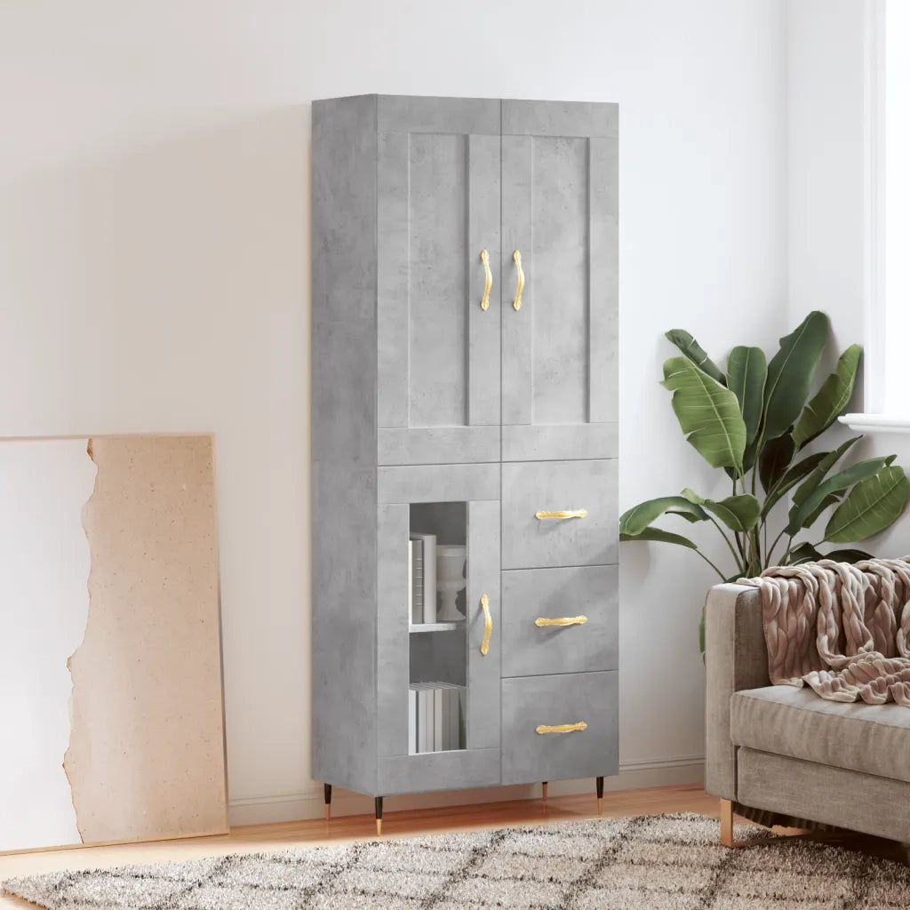 Credenza-Buffet-Armadio da cucina Grigio Cemento 69,5x34x180 cm in Legno Multistrato 609660