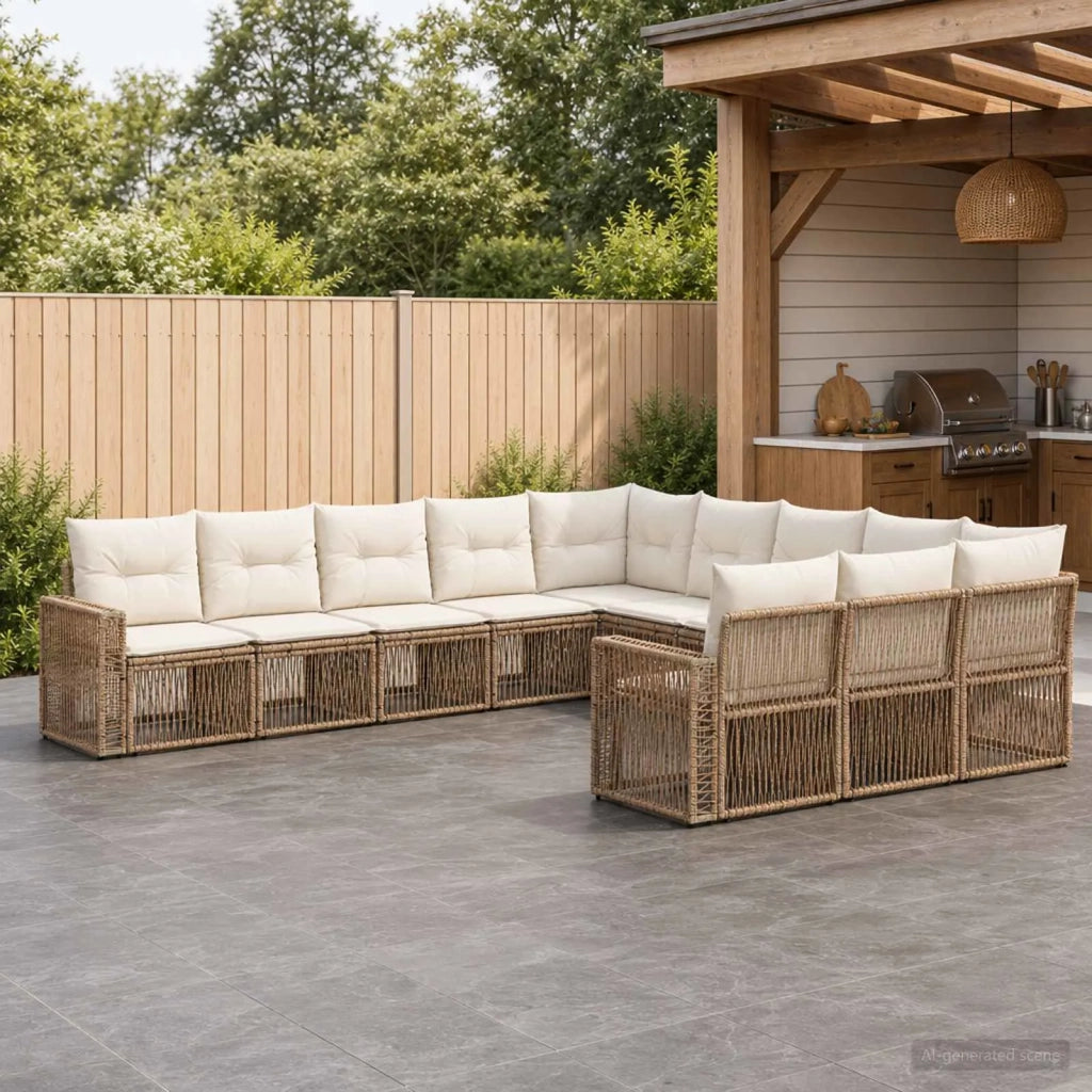 Set Divano da Giardino 11 pz Beige e Bianco Crema polyrattan 3435264