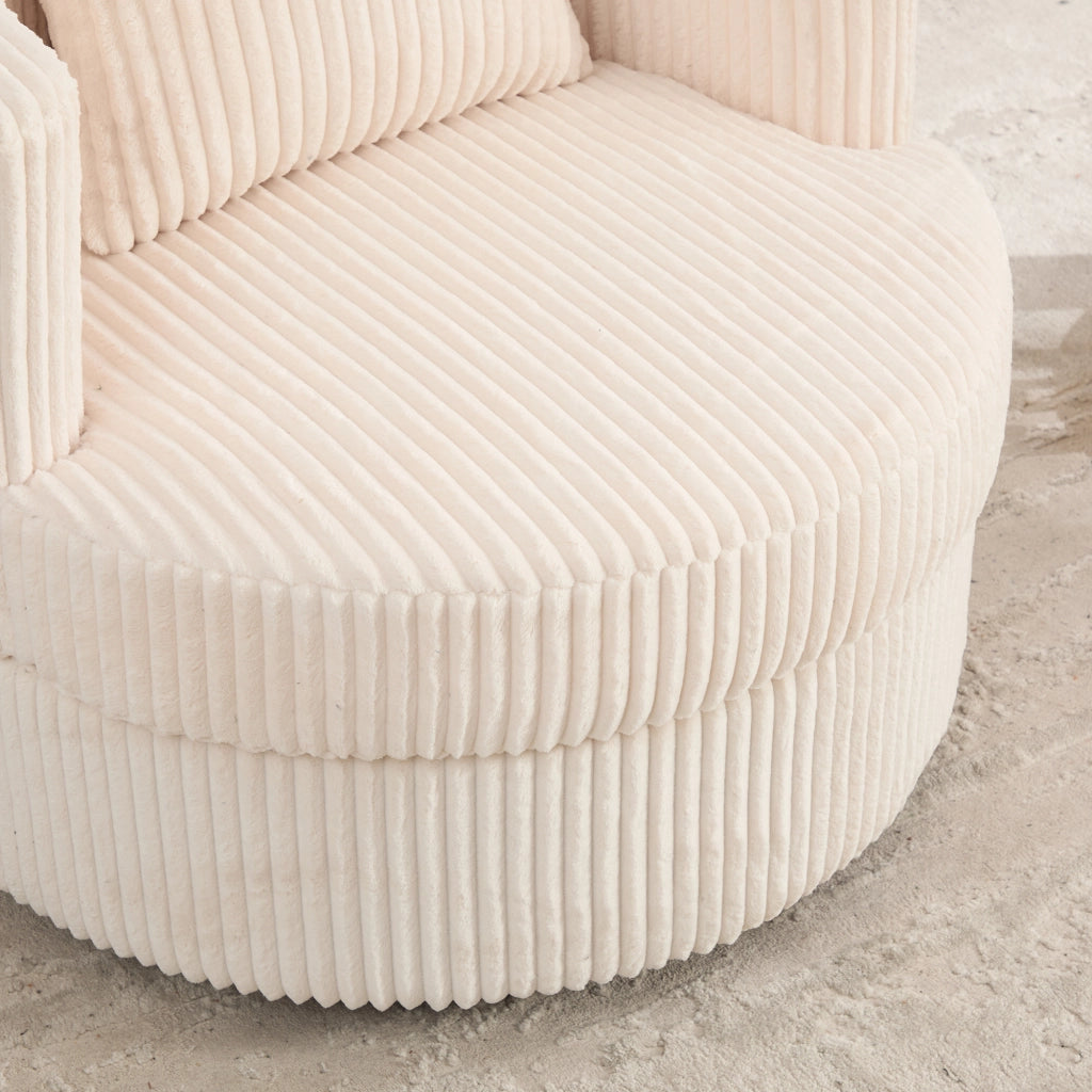 Poltrona girevole 360° in tessuto effetto corda, con vano contenitore, beige