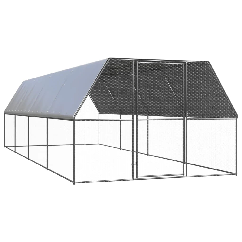 Pollaio recinto per polli da esterno 3 x 8 x 2 m acciaio zincato argento 02_0044018