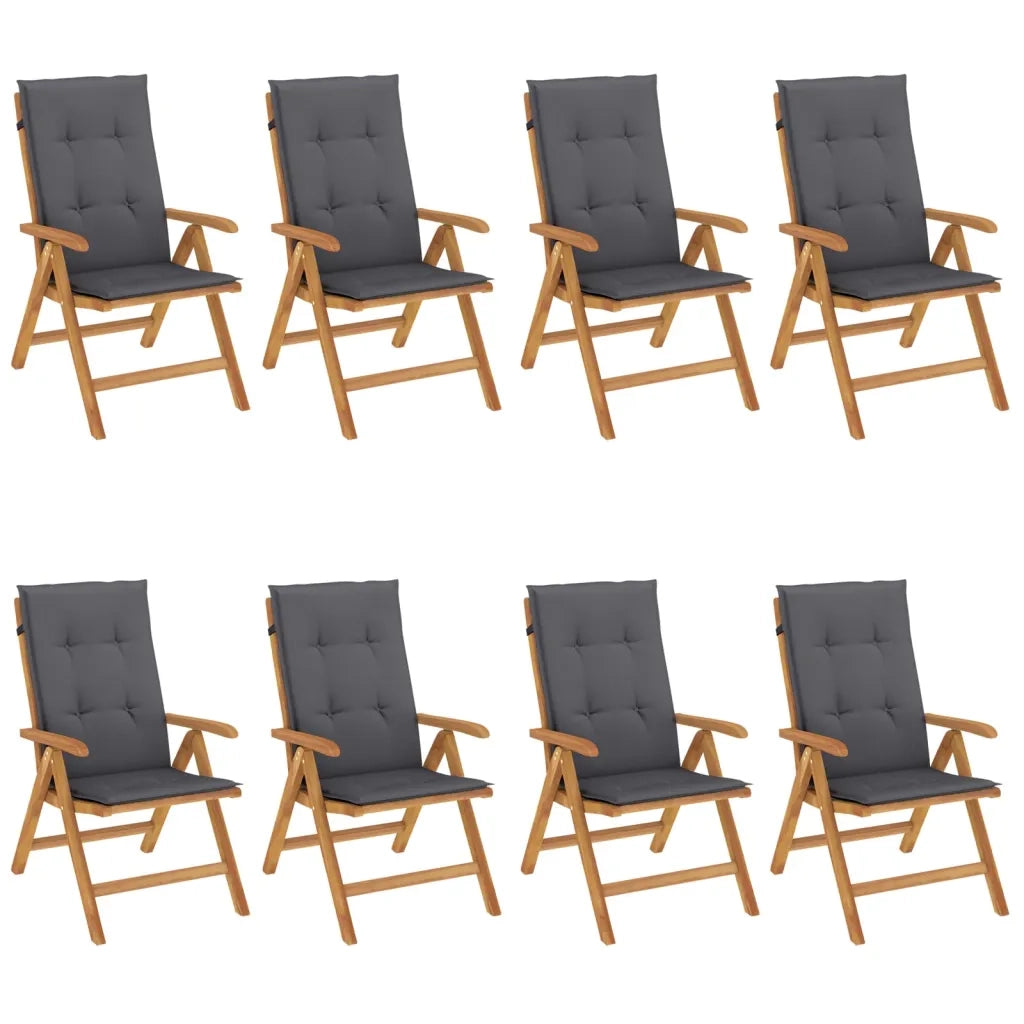 Sedie da Giardino Reclinabili con Cuscini 8 pz in Legno di Teak 3196523