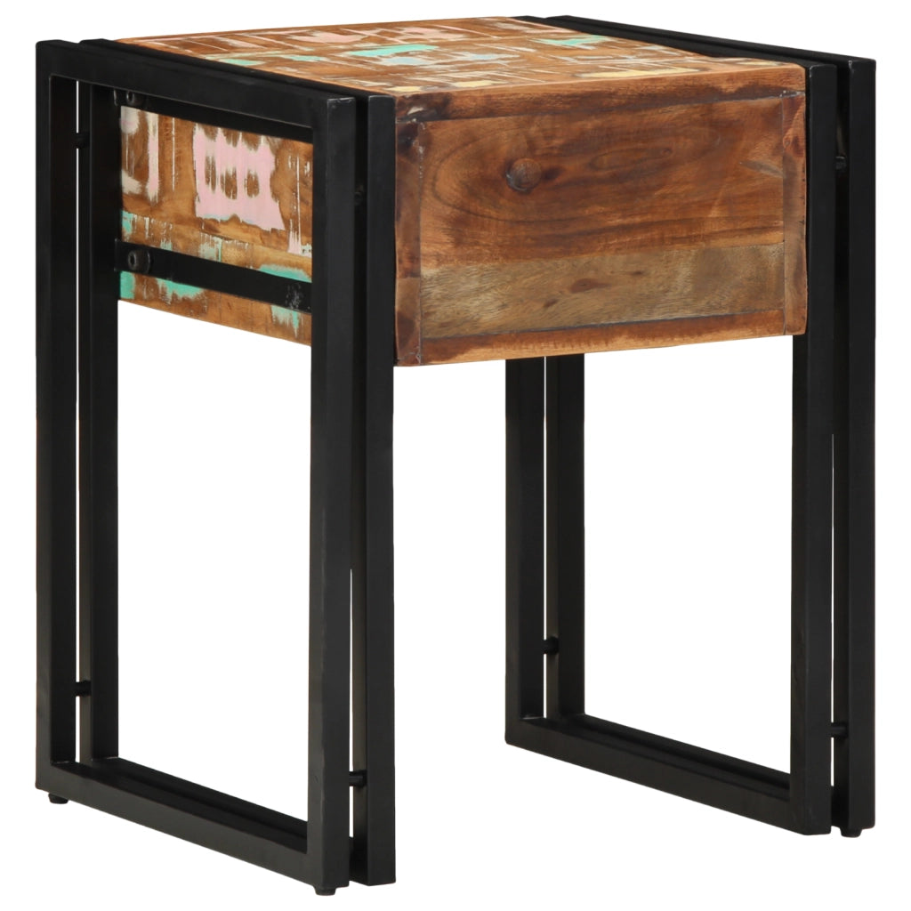 Tavolino con Cassetto Nero 40x40x50 cm Legno Massello di Recupero