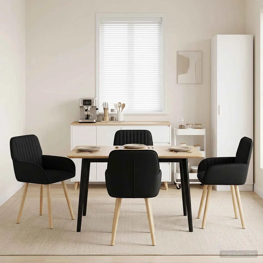 Sedie da pranzo 4 pz Tessuto Nero 56,5 x 50 x 87,5 cm 3428195