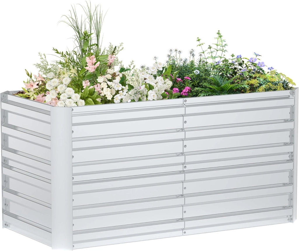 Fioriera rialzata, 300 x 120 x 58 cm, in acciaio zincato, grande per esterni, aiuola da giardino, rettangolare, per giardino, balcone, argento