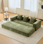 Divano modulare in chenille verde con tasche laterali; 198x79x60 cm; con base antiscivolo