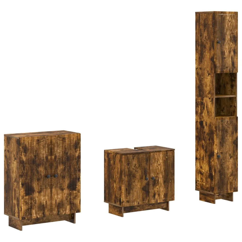 Set di armadietti da bagno in 3 pezzi EDE Rovere Fumo 3417419