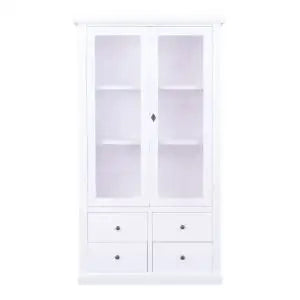 Vetrina cristalliera in legno Shabby chic bianco 4 cassetti