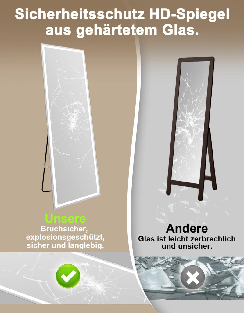 ZMH Specchio a figura intera Illuminato 150cm Specchio da Terra e Parete Full Length Standing Mirror