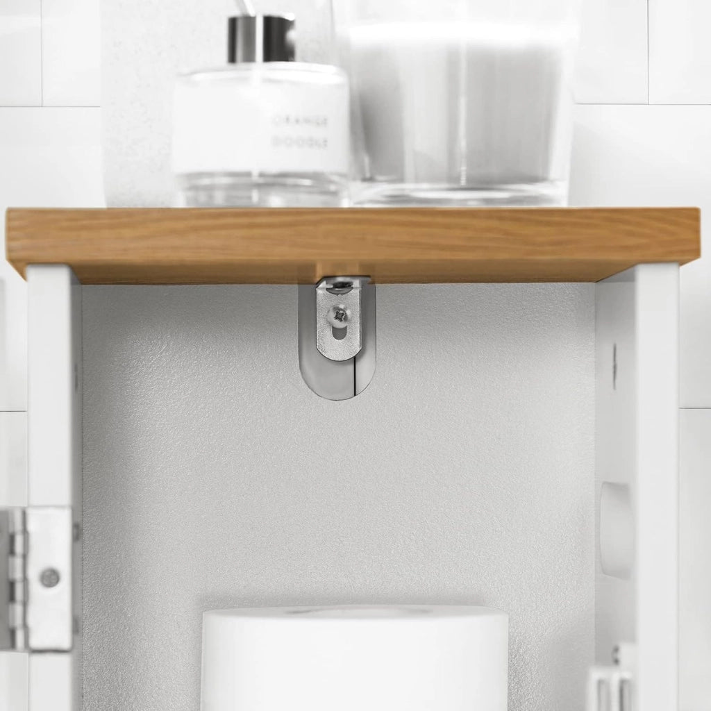 Armadio da Bagno Stretto – Mobiletto Salvaspazio in Legno – Porta Rotolo Freestanding per WC, Mobile da Bagno Resistente all'Umidità, Bianco-Naturale, 20x75x18 cm, BZR85-W