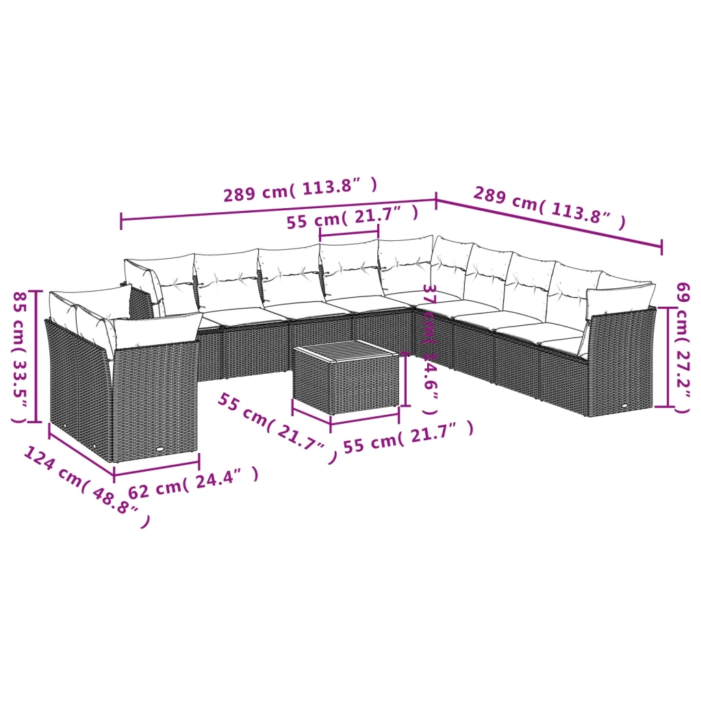 Set Divani da Giardino 12 pz con Cuscini Grigio in Polyrattan 3223729