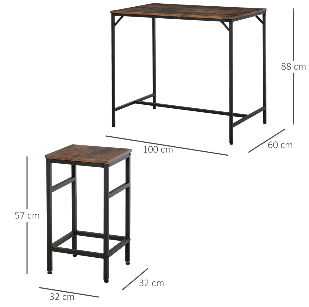 Set tavolo alto con 4 sgabelli, marrone rustico e nero