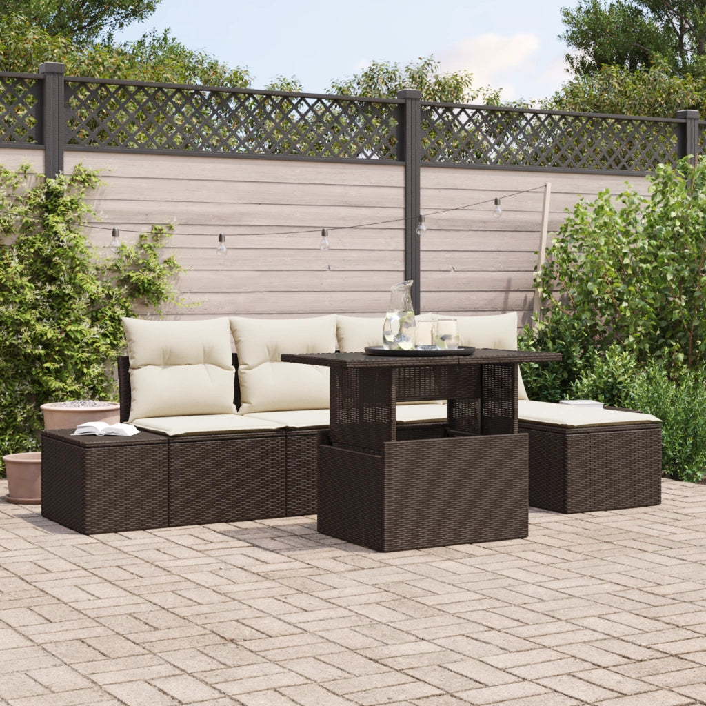 Set di 6 divani da giardino con cuscini Rattan poliestere marrone