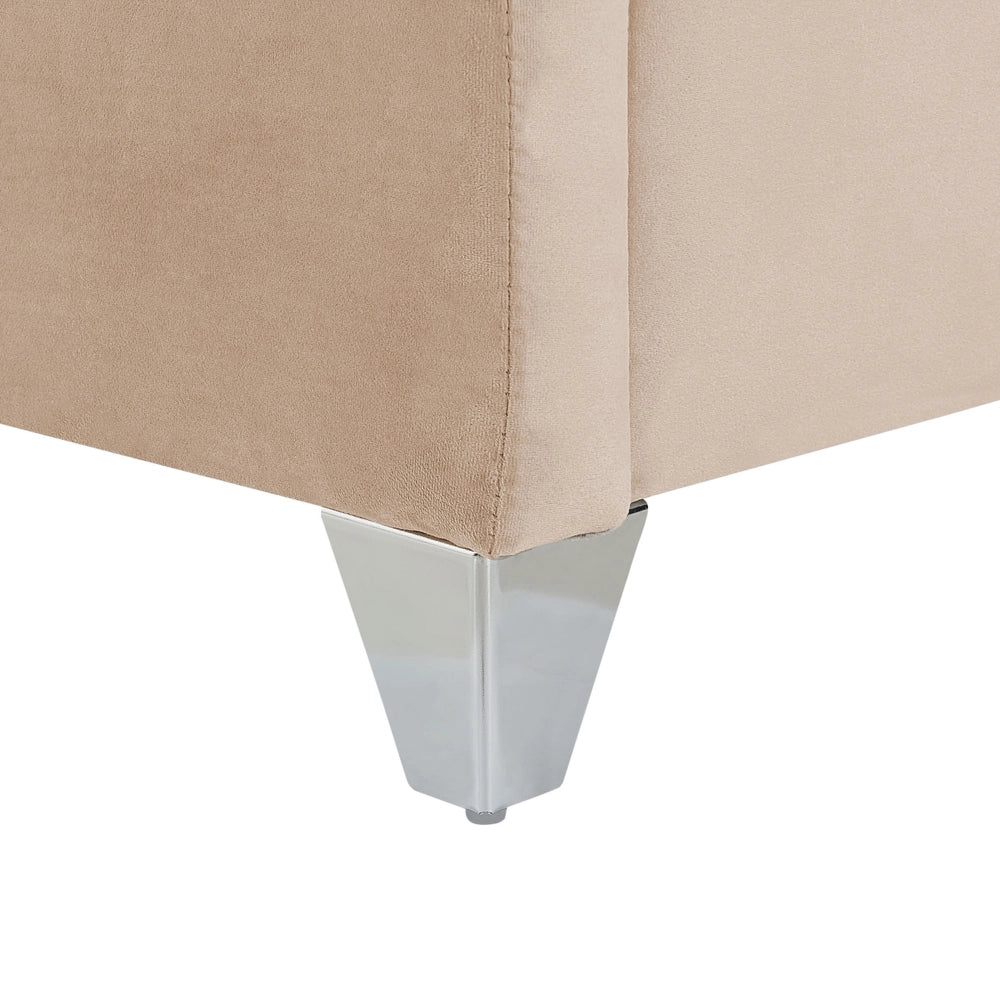Letto a doghe Velluto beige imbottito Poggiatesta trapuntato borchie 160 x 200 cm design glam