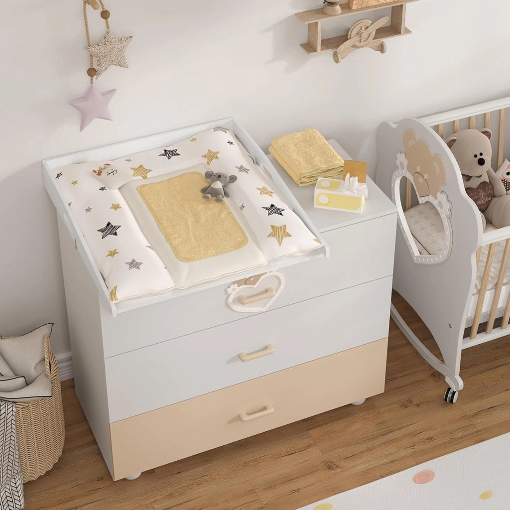 WOLTU Fasciatoio per Cassettiera, in MDF, 70x75x10 cm, Piano Fasciatoio per Neonati, Adatto a Comò con Profondità 47,5-50 cm e Larghezza ≥ 70 cm, Fissaggio con Staffe Metalliche, Bianco
