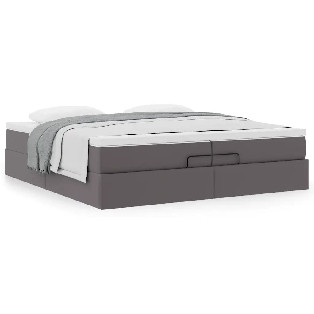 Struttura Letto Pouf con Materassi Grigio 200x200 cm Similpelle 3311059