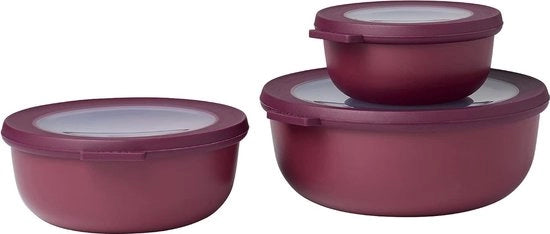 Set di contenitori 3-delig a forma piatta e rotonda – contenuto: 350, 750, 1250 ml – materiale non frantumabile e impermeabile – adatto per congelatore e lavastoviglie, PP/TPE, 0 mm, 3,350+750+1250+2250