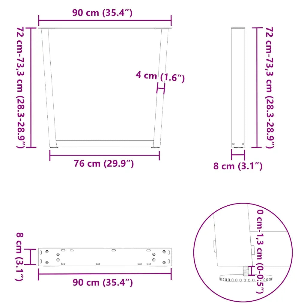 Gambe per tavolo da pranzo a forma di V 3 pz Antracite 90x(72-73,3) cm Acciaio