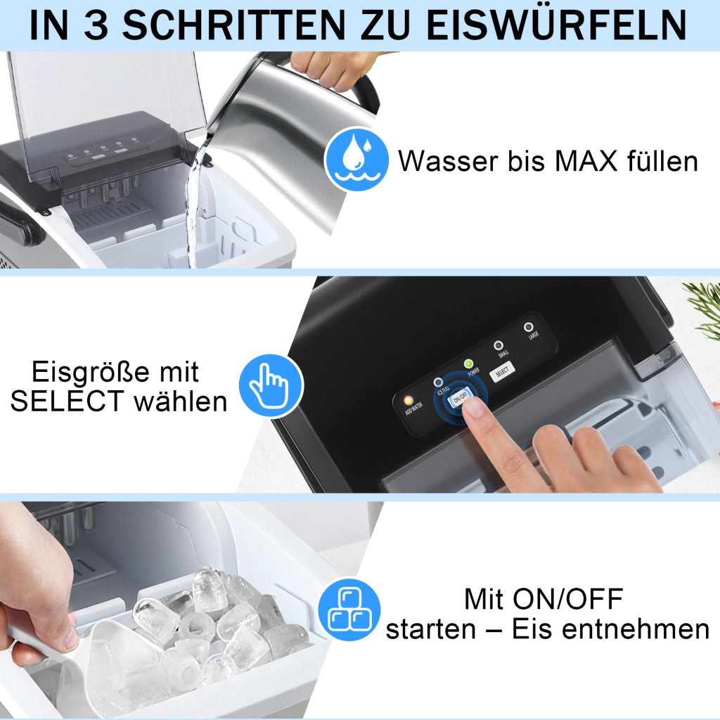 ZMH Macchina per il ghiaccio 1,3L 125W produce 6 cubetti di ghiaccio in 9 minuti 14 kg/24 ore per cucina e bar