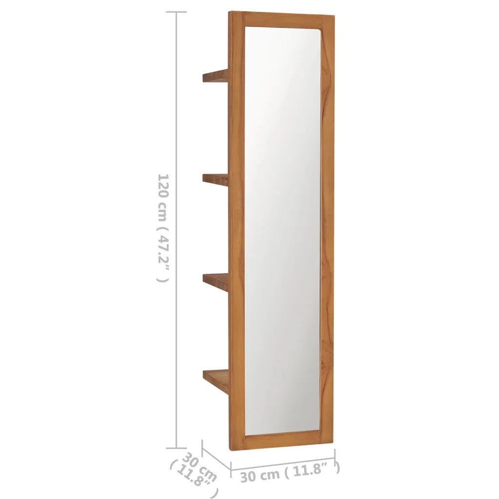 Specchio da Parete | Specchio decorativo con Mensole 30x30x120 cm in Massello di Teak