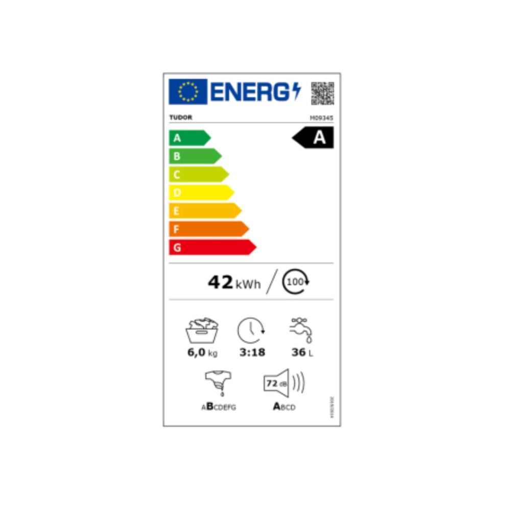 LAVATRICE TUDOR 6KG INVERTER M09345 1200 GIRI Classe energetica A Libera Installazione