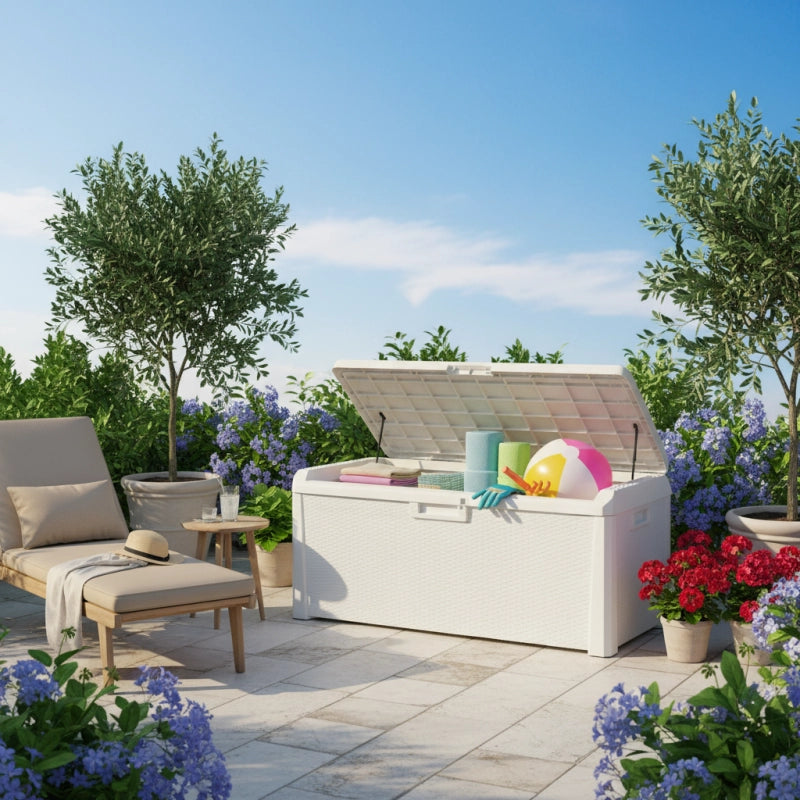 Cassa panca da giardino SANTORINI - 550L - Bianco