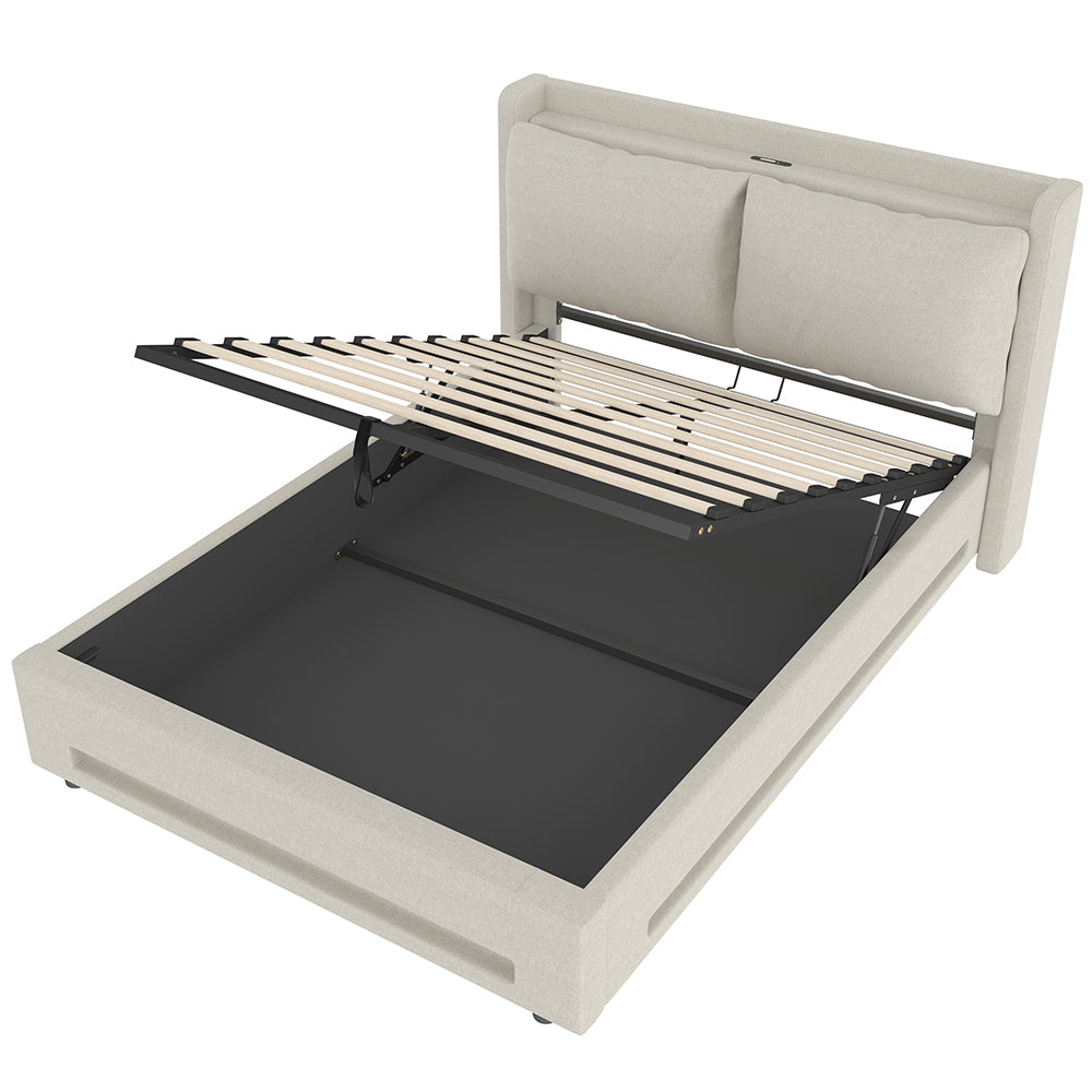 Letto a baldacchino 140x190cm - Xylo - velluto USB-C LED testiera imbottita