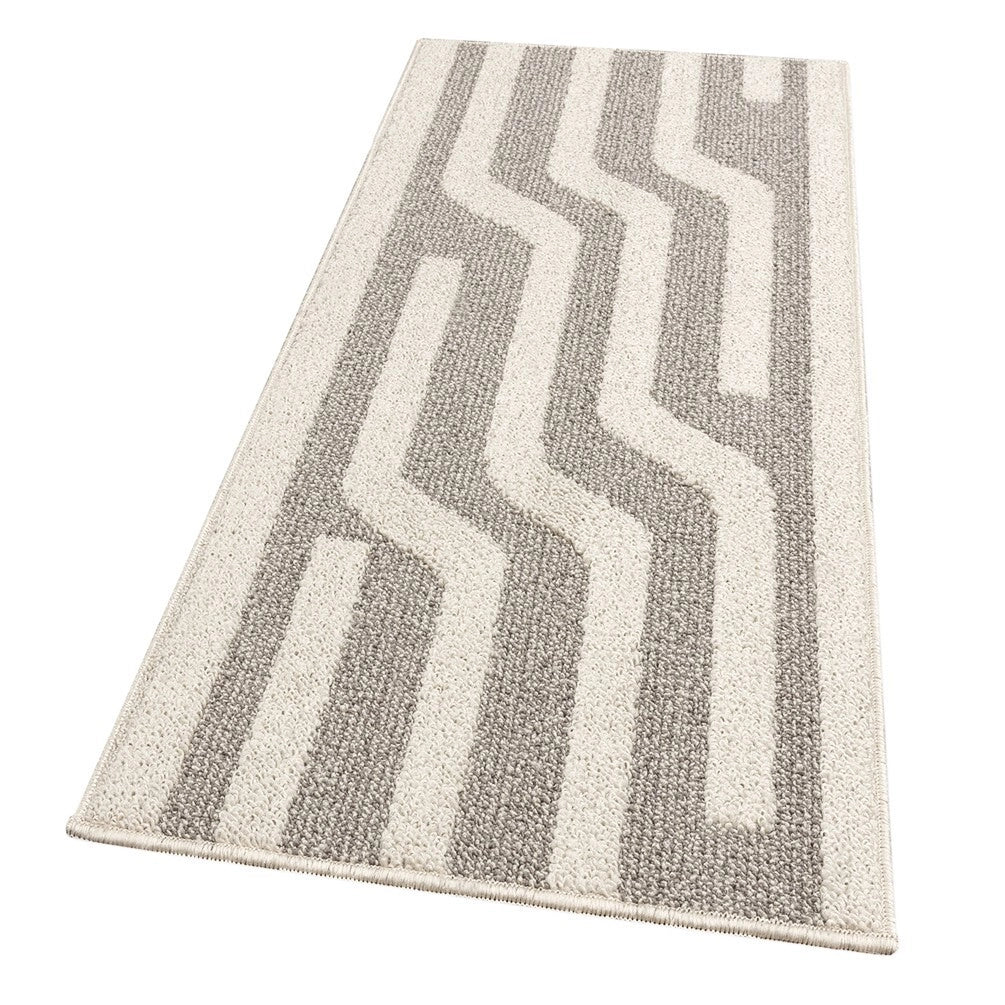 Tappeto Cucina A Righe 50x100 Cm 3D Morbido Bordato Passatoia Ingresso Assorbente Antiscivolo Beige