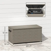 Baule da Esterno da 184L in Rattan PE con Ruote e Rivestimento Interno Impermeabile, 102x52x52 cm, Grigio