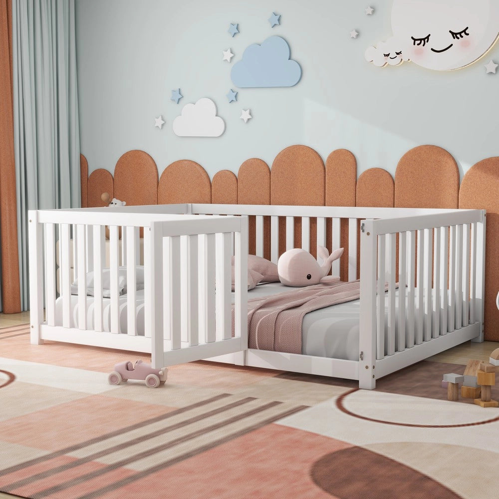 Letto Bambini 140x200 in Legno con Cancelletto e Porta ¨C Xylo ¨C Bianco