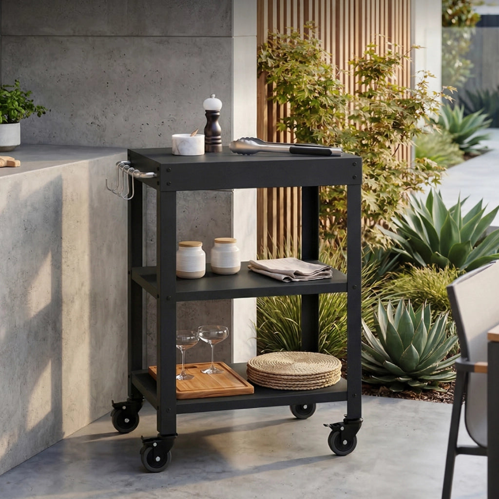 Carrello Portavivande Bolognano di Servizio a 3 Ripiani 81x50x50 cm - Nero opaco casa.pro