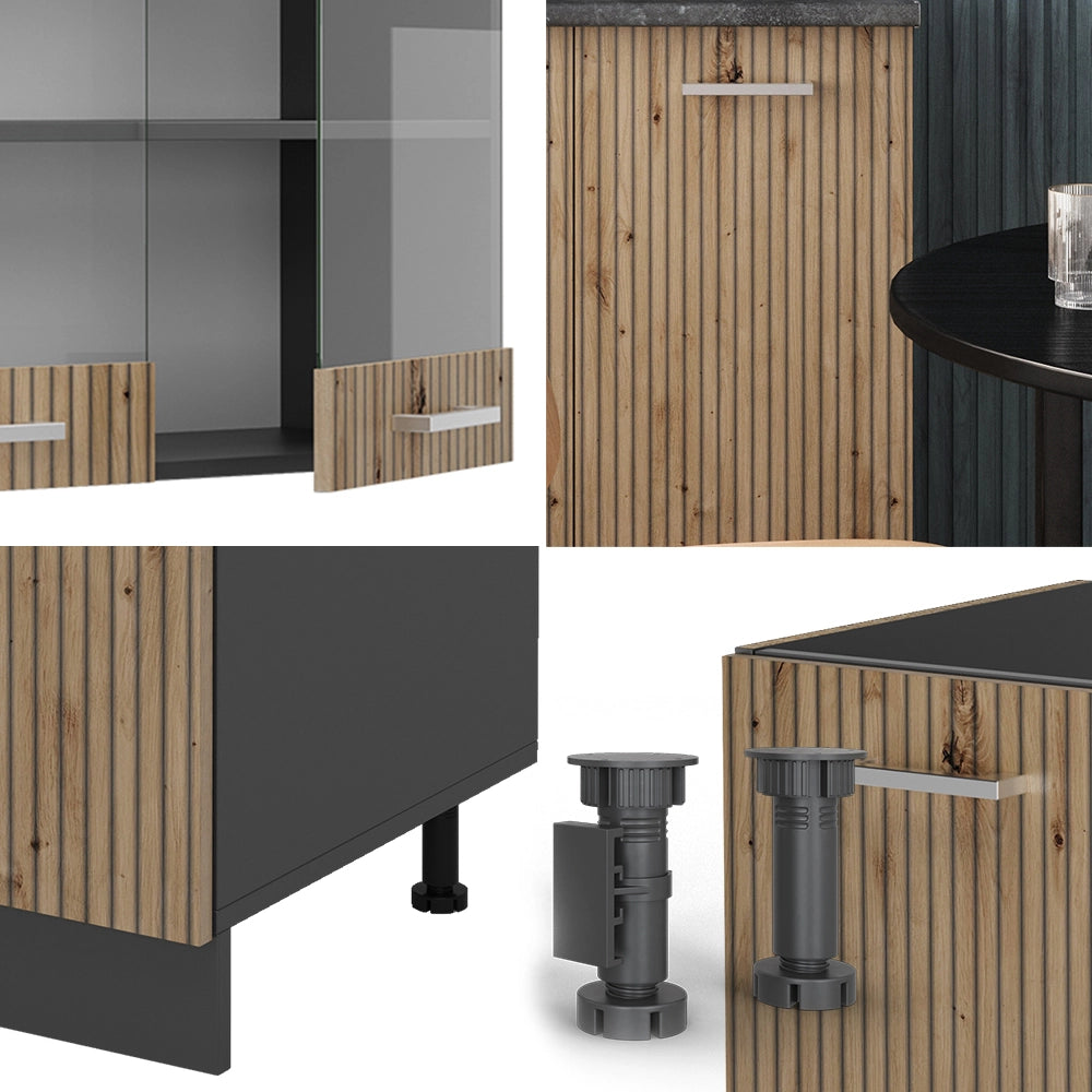 Cucina monoblocco R-Line Rovere artigianale/Antracite 140 cm, PL Antracite Vicco